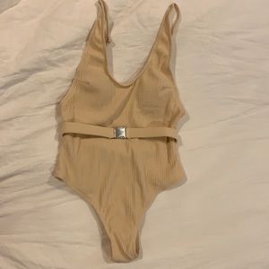 Tan one piece with belt, size M- BRAND NEW!!